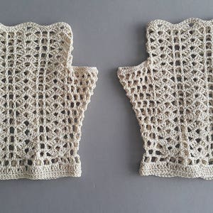 Crochet, guanti, guanti senza dita, Beige chiaro, 100% mercerizzato cotone. immagine 4