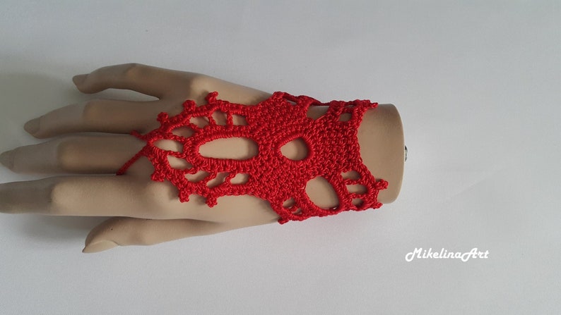 Crochet Mittens Fingerless GlovesCrochet Bracelet Red 100% image 1
