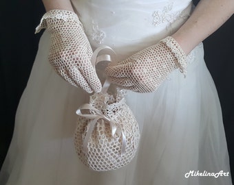 Bridal Crochet Gloves, Ivory, 100% Silk