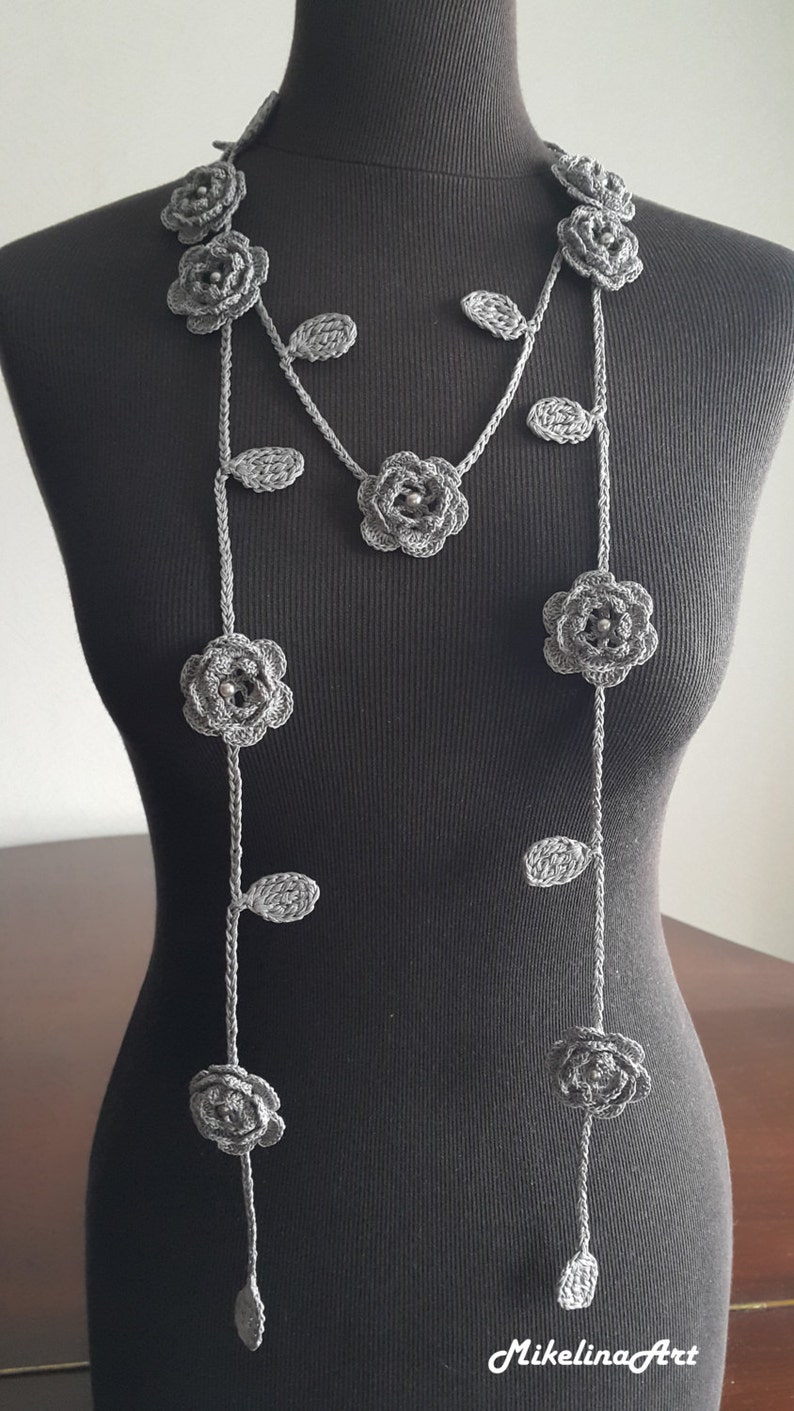 Crochet Rose Necklace Crochet Neck Accessory Flower Etsy