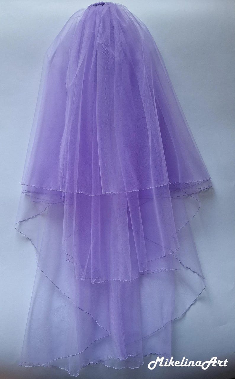 Hot Pink Wedding Veil, Three Layers Light Lavender