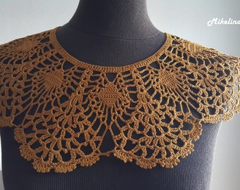 Handmade Crochet Collar, Neck Accessory, Spicy Mustard Colour,Dark Yellow, 100% Cotton