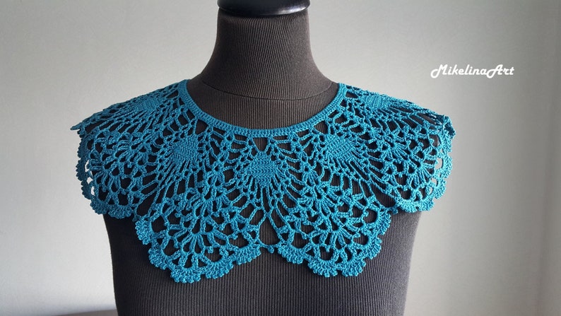 Handmade Crochet Collar, Neck Accessory, Biscay Bay Colour,Turquoise, 100% Cotton image 1