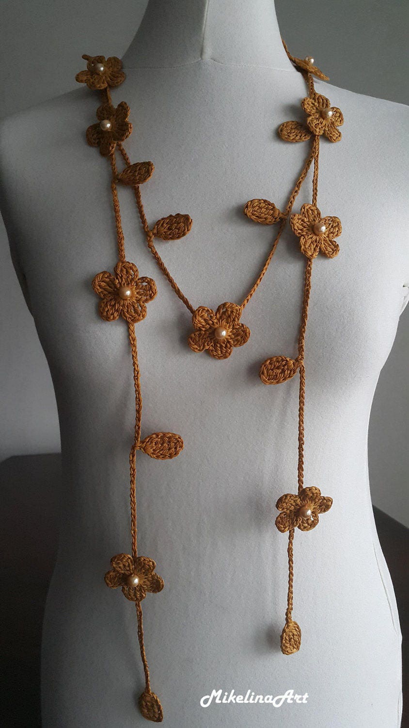 Crochet Necklace, Crochet Neck Accessory, Flower Necklace, Spicy ...