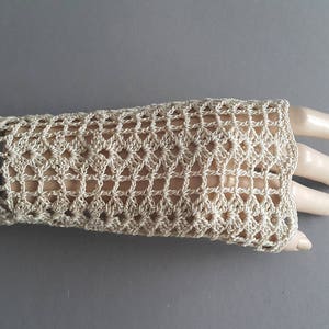 Crochet, guanti, guanti senza dita, Beige chiaro, 100% mercerizzato cotone. immagine 1