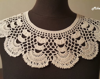 Handmade Crochet Collar, Neck Accessory, Ivory, 100% Cotton