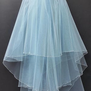 Hot Pink Wedding Veil, Three Layers Sky Blue