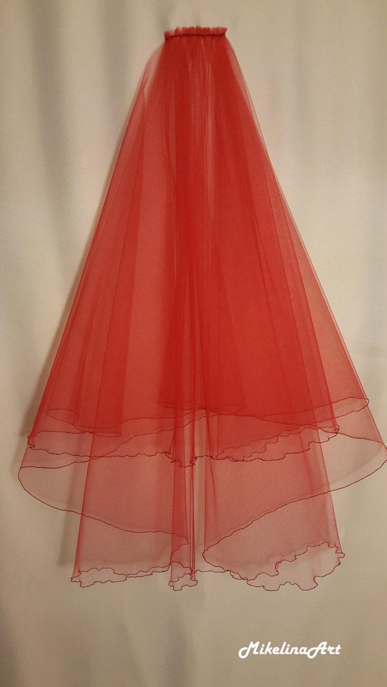 Red Wedding Veil, Two Layers image 1