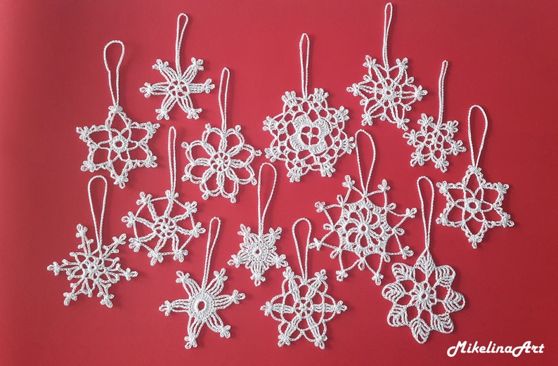 14 Crochet Snowflakes, Christmas Ornaments, Christmas Decorations, White, 100% Cotton. image 1