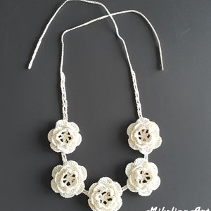 Crochet Necklace, Crochet Neck Accessory, Flower Necklace, Ivory, 100% Cotton. image 4