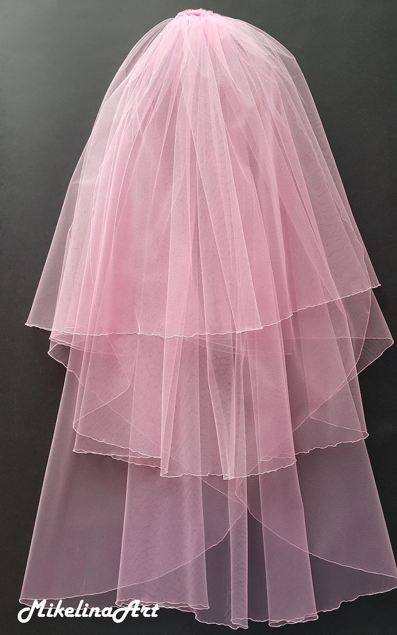 Hot Pink Wedding Veil, Three Layers Pink