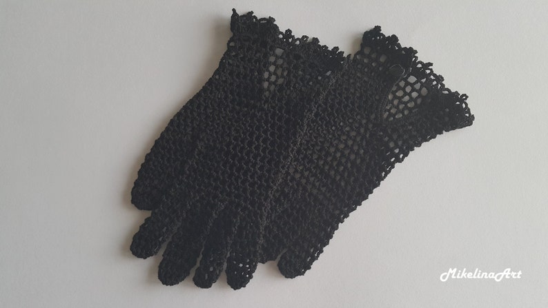 Gants au crochet, noirs, 100% coton mercerisé. image 4