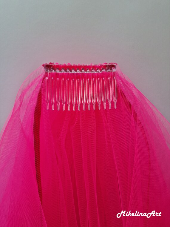 Hot Pink Wedding Veil, Three Layers, Satin Edging - Etsy