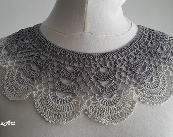 Handmade Crochet Collar, Neck Accessory, 5 Shades of Grey, 100% Cotton