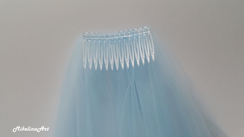 Sky Blue Wedding Veil, Two Layers image 2