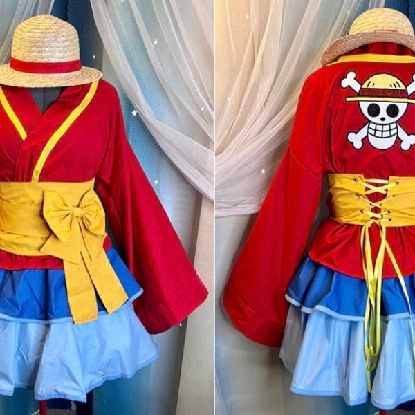 One Pirate King Straw Hat Luffy Kimono Cosplay Dress Piece Lolita