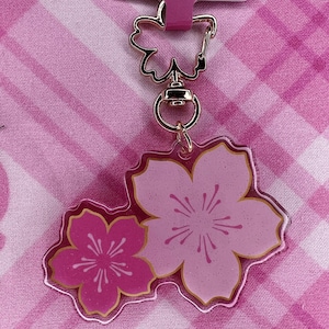Cherry Blossom Keychain: Kawaii Good Luck Charm with Rose Gold Clasp