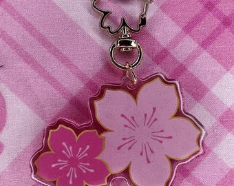 Cherry Blossom Keychain: Kawaii Good Luck Charm with Rose Gold Clasp