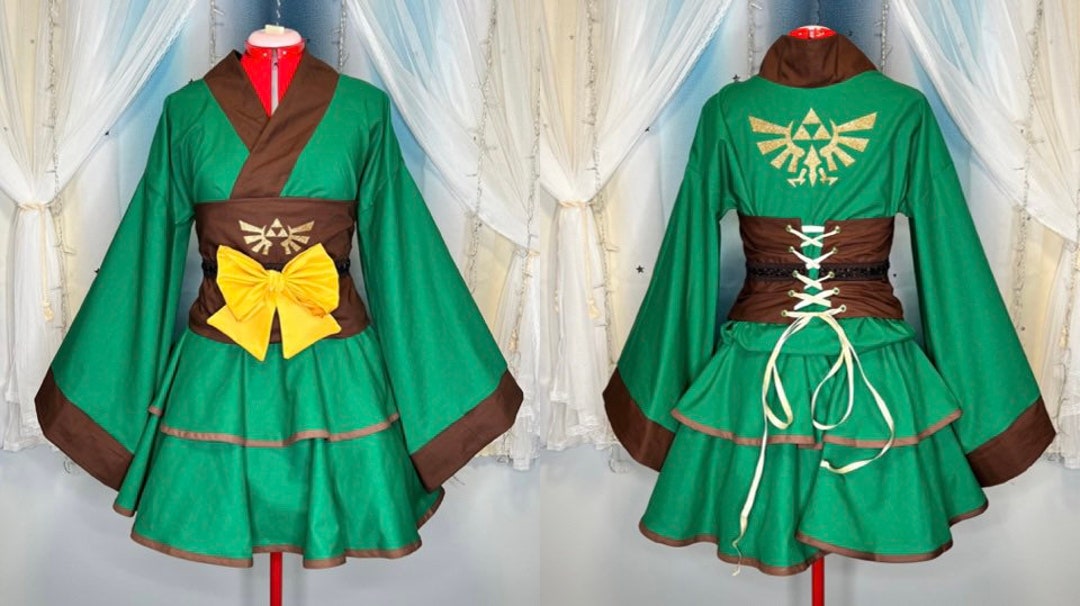 Link Legend of Zelda Cosplay Kimono Dress Ocarina OOT Lolita 