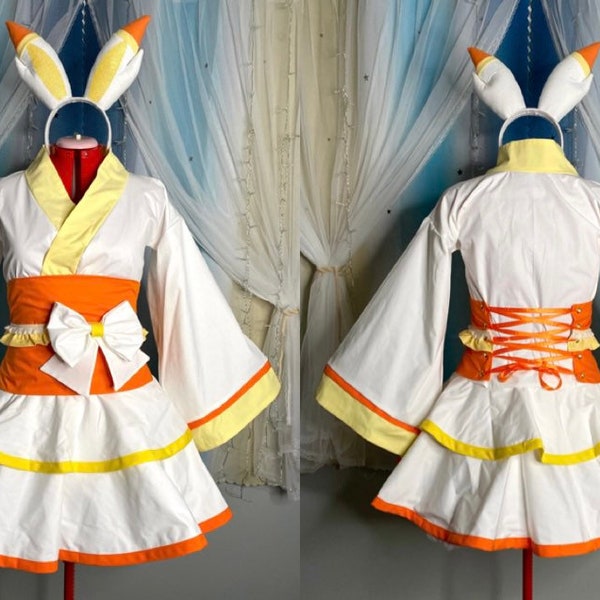 Pokemon Bunny Scorbunny Cosplay Kimono Dress gijinka sword shield Easter Lolita