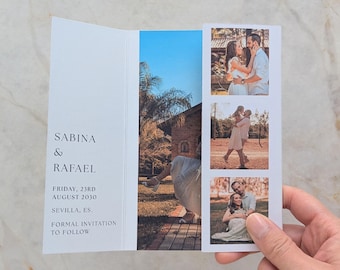 Save the date with pictures, 3 way gatefold photographic wedding invitation