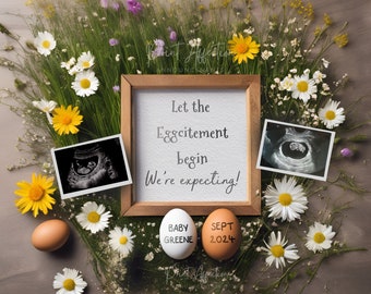 Easter Pregnancy Announcement, Wildflower Daisies, Digital Announcement, Social Media Announcement, Edit with Corjl