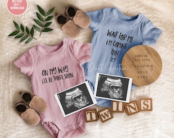 Twin Gender Reveal Pregnancy Announcement Digital,  Boy and Girl, Pregnancy Announcement for Twins, DIY Editable