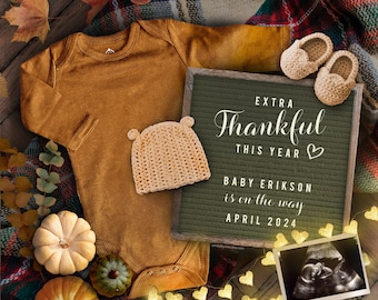 Digital Thanksgiving Pregnancy Announcement, Autumn Announcement, Editable Fall Pregnancy Announcement,YOU EDIT