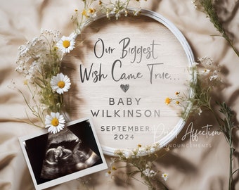 Pregnancy Announcement for Spring, Wildflower Daisies, Digital Announcement, Social Media Announcement, Edit with Corjl