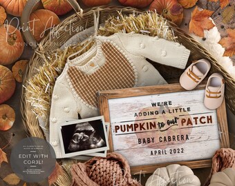 PRINTABLE Pumpkin Pregnancy Announcement, Fall Pregnancy Announcement ...