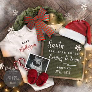 Digital Christmas Pregnancy Announcement for Social Media YOU EDIT, Green Christmas Letterboard Version
