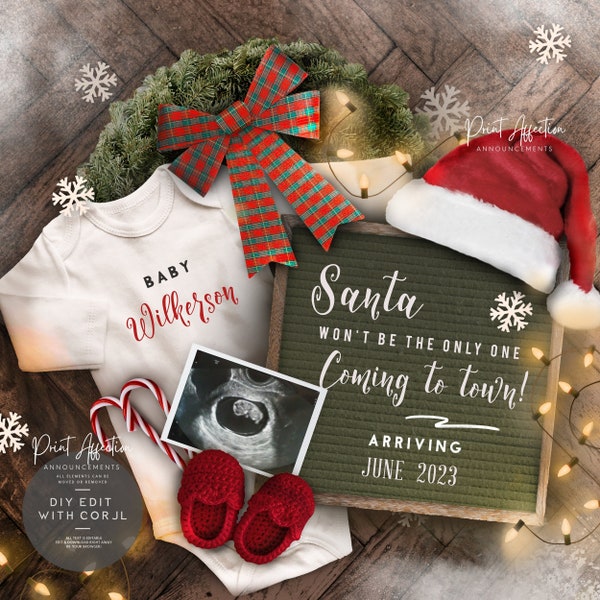 Digital Christmas Pregnancy Announcement for Social Media YOU EDIT, Green Christmas Letterboard Version