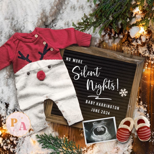 No More Silent Nights Digital Christmas Pregnancy Announcement for Social Media YOU EDIT