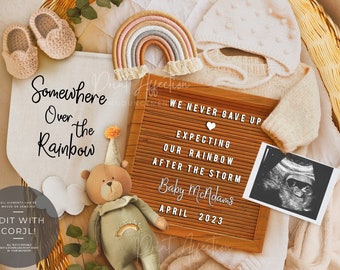 Rainbow Baby Pregnancy Announcement, Digital Pregnancy Announcement Instant for Social Media, EDITABLE, Baby Basket