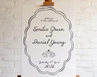 Hand drawn wedding welcome sign in doodle style | Printed in A2 & A1 16x20, 18x24