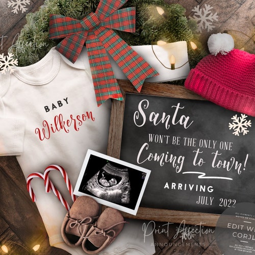 Christmas Pregnancy Announcement Digital Template for Etsy Christmas Pregnancy Announcement Digital Template for Etsy