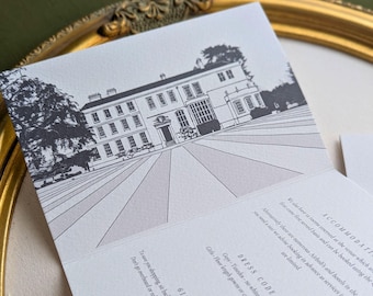 Black & White Wedding Venue Invitation  |  'Quiet Luxury'  Gatefold Z fold Invite | Old Money | Modern | European Chic