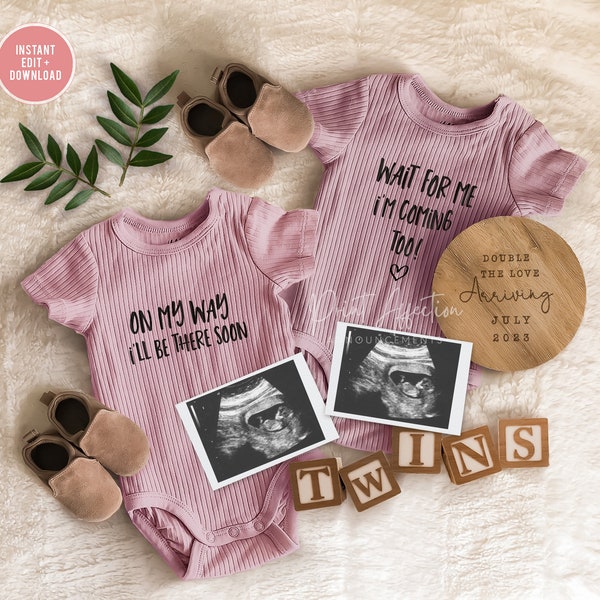 Twin Girl Gender Reveal Pregnancy Announcement Digital,  Twin Girls , Pregnancy Announcement for Twins, DIY Editable