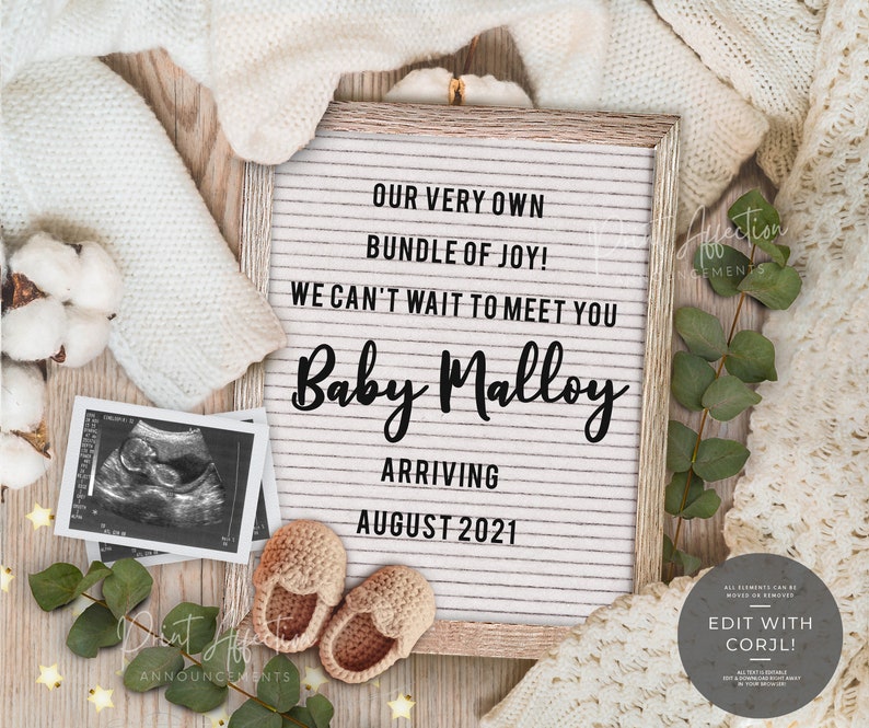 Digital Pregnancy Announcement Letter Board Design for Social Etsy