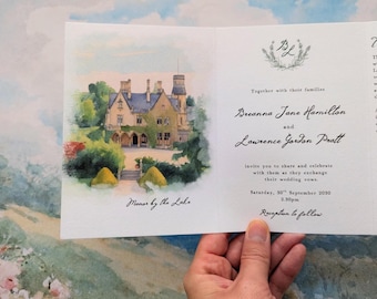 wedding venue invitation, z-fold concertina illustrated wedding invite