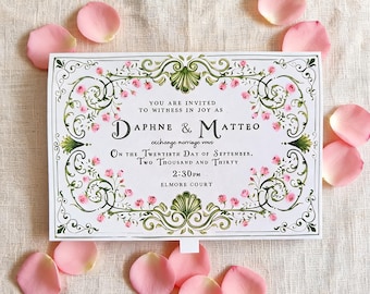 Whimsical Garden Wedding Invitation – Romantic Watercolour Invite, Pull Out Insert (A6)