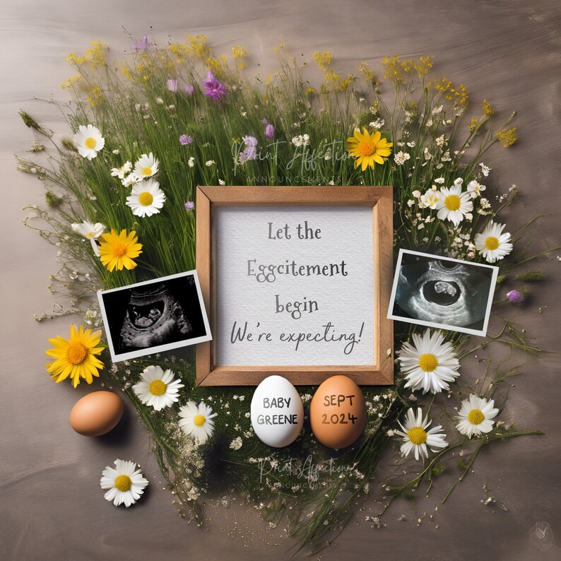 Easter Pregnancy Announcement, Wildflower Daisies, Digital Announcement, Social Media Announcement, Edit with Corjl image 1