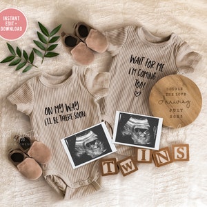 Twin Pregnancy Announcement Digital, Gender Neutral Pregnancy Announcement for Twins, DIY Editable