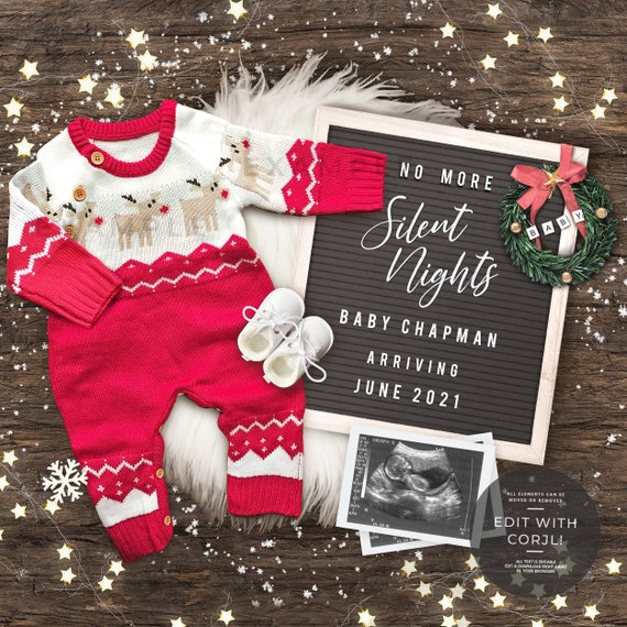 Editable Digital Christmas Pregnancy Announcement for Social