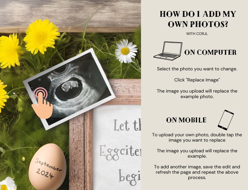 Easter Pregnancy Announcement, Wildflower Daisies, Digital Announcement, Social Media Announcement, Edit with Corjl image 5