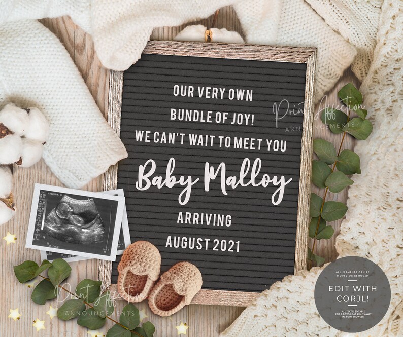 Digital Pregnancy Announcement Letter Board Design for Social Etsy