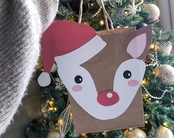 Printable Christmas Gift Wrap Reindeer - Cut & Stick Animal Faces for Christmas Wrap PDF Crafts