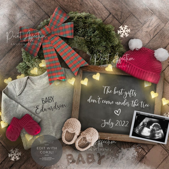 Editable Digital Christmas Pregnancy Announcement for Social Etsy