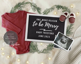 Editable Digital Christmas Pregnancy Announcement for Social Media YOU EDIT  Red Bodysuit