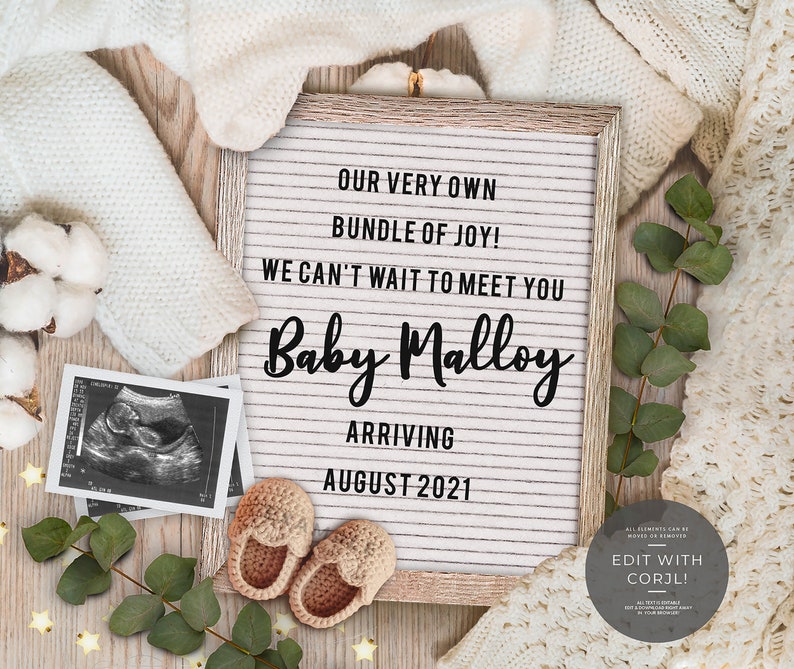 Download Editable Digital Letter Board Pregnancy Announcement for ...